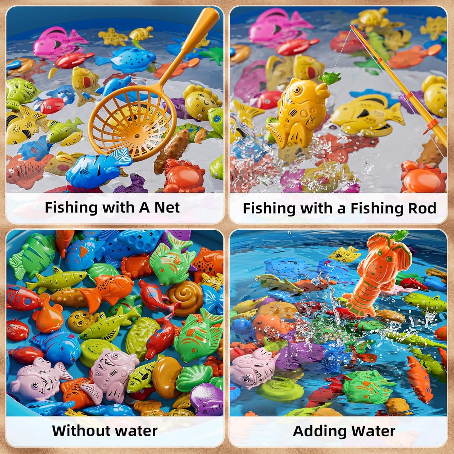 Magnetic Fishing Game Pool Toys for Kids 3-5, Water Table Bathtub Kiddie Party Toy with Pole Rod Net Plastic Floating Fish, Outdoor Toys for Boys Girls Kids Age 3 4 5 6 7 8 Year Old