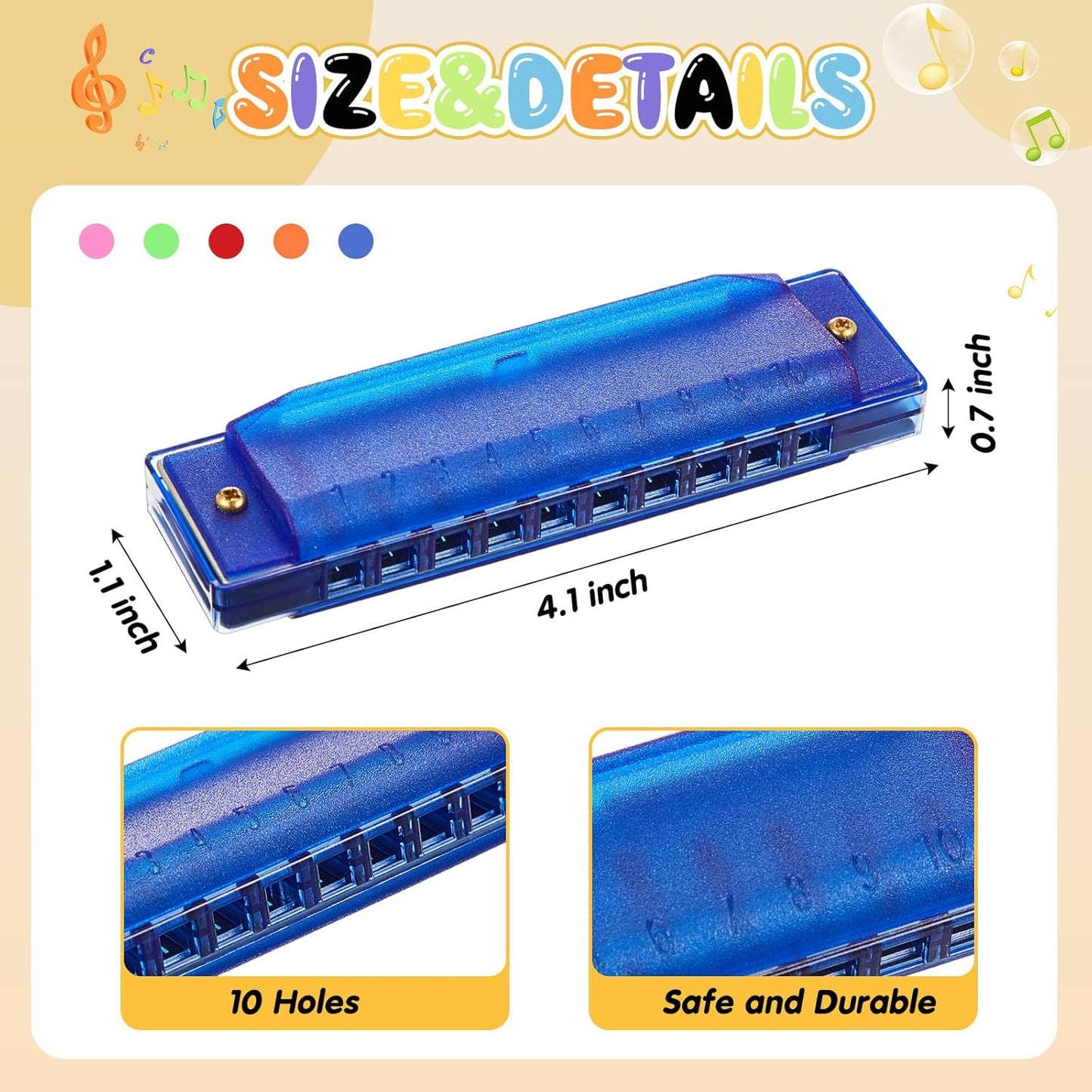 Liliful 10 Pcs 10 Hole Translucent Harmonica with Number Holes Educational Musical Enlightenment Harmonica Instrument for Charity Party Favors Holiday Birthday Christmas Gifts for Beginners, 5 Colors