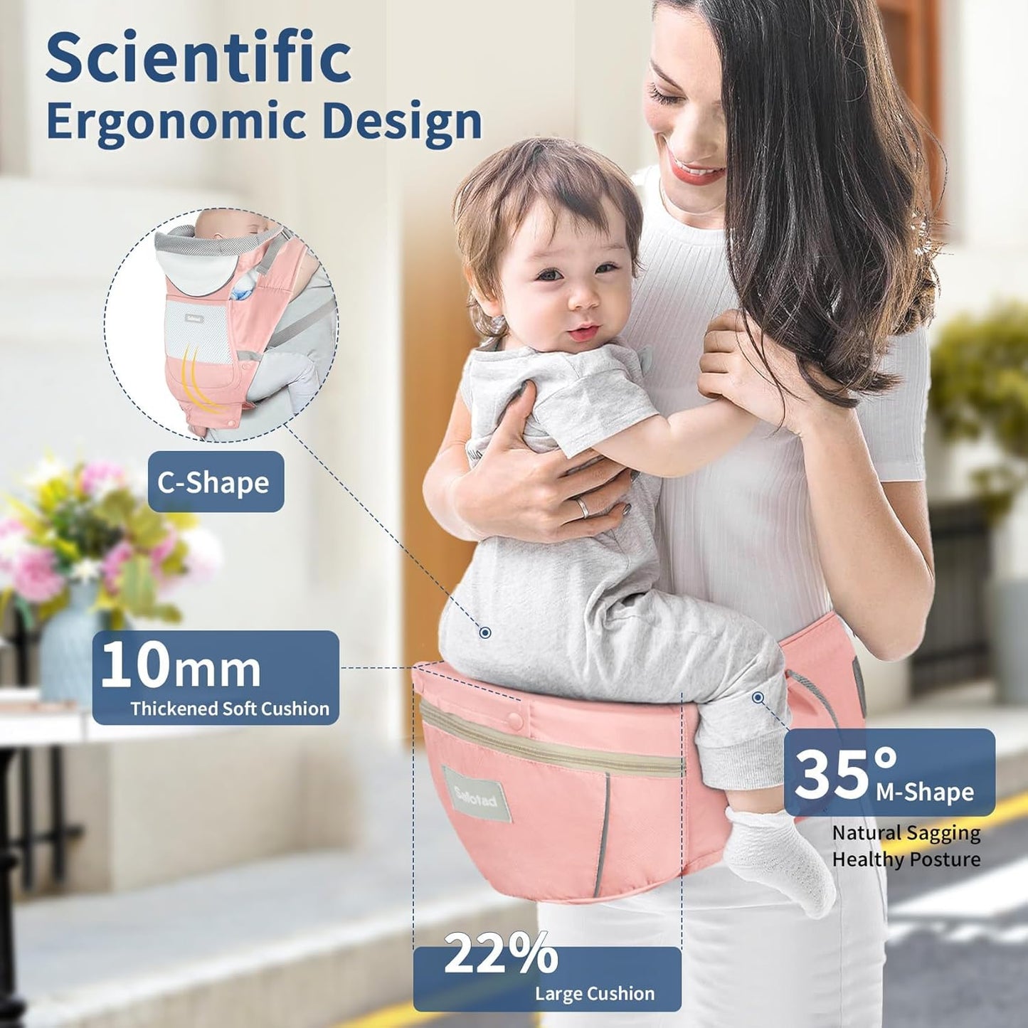 Baby Carrier with Hip Seat, Ergonomic M Position 6in1 Baby Carrier Newborn to Toddler,Head Support and Breathable Mesh Newborn Carrier,Adjustable Baby Holder Carrier for Dad&Mom-Pink
