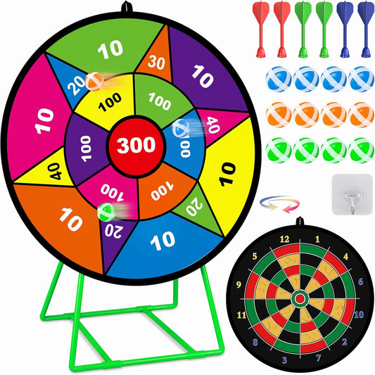 Large Dart Board for Kids, Kids Double-Sided Dart Board with Sticky Balls and Darts, Indoor/Outdoor Sport Fun Party Play Game Toys, Gifts for 3 4 5 6 7 8 9 10 11 12 Year Old Boys Girls