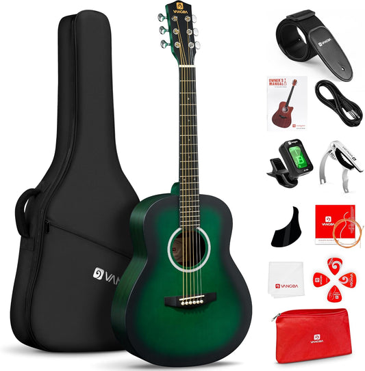 Vangoa 3/4 Acoustic Guitar Green, Learn-to-Play 36" Steel String Acoustic Guitar Set for Beginners Teens Kids Boys 9-12, Bundle with Gig Bag, Tuner, Strap, Picks