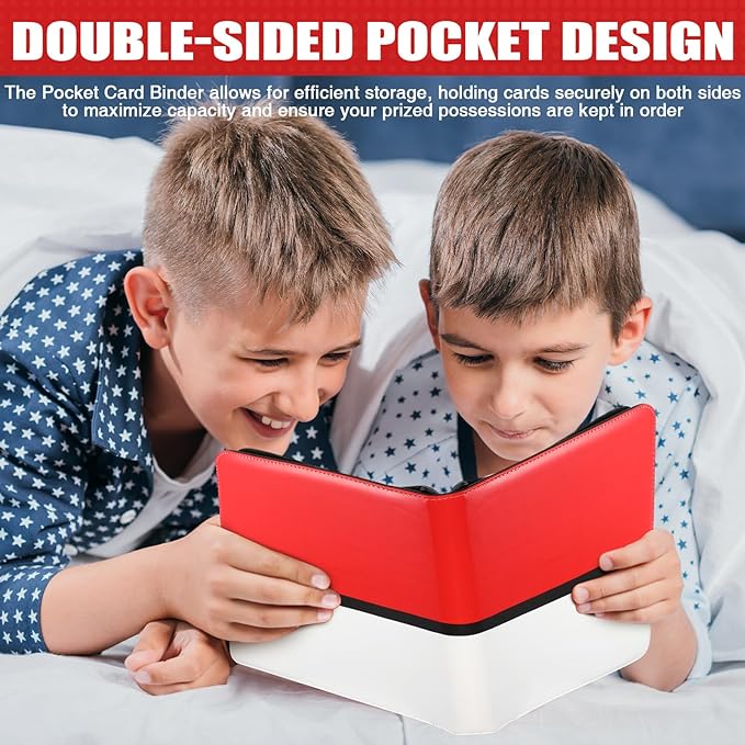 Pinkunn 2 Pack 9 Pocket Card Binder, 900 Double Sided Pocket PU Collection Binder White Red Zip Trading Card Collector Album Cards Folder Compatible with MTG, TCG, Sports Cards Game Birthday Gifts