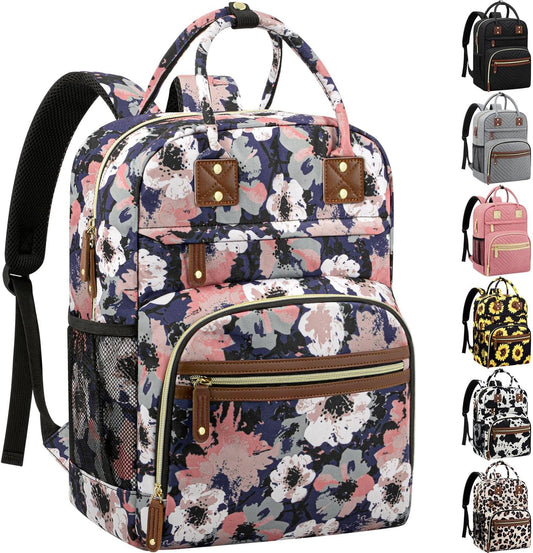 Diaper Bag Backpack Tote for Women Large Capacity, Multifunctional Waterproof Baby Bag with Insulated Pockets For Baby Girl Boy Mama, Maternity Bag Floral Painting