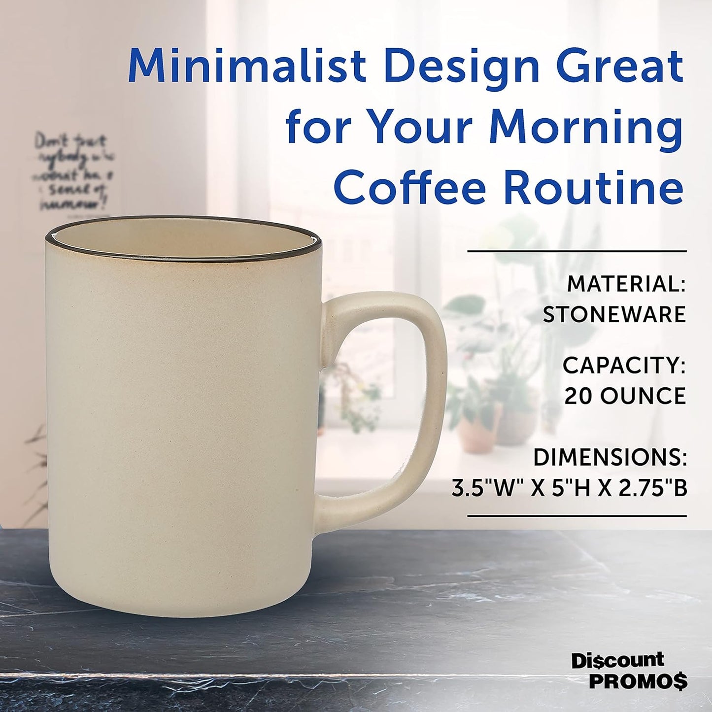 DISCOUNT PROMOS El Grande Matte Ceramic Mugs 20 oz. Set of 12, Bulk Pack - Perfect for Tea, Espresso, Cappuccino, Hot Cocoa - Beige