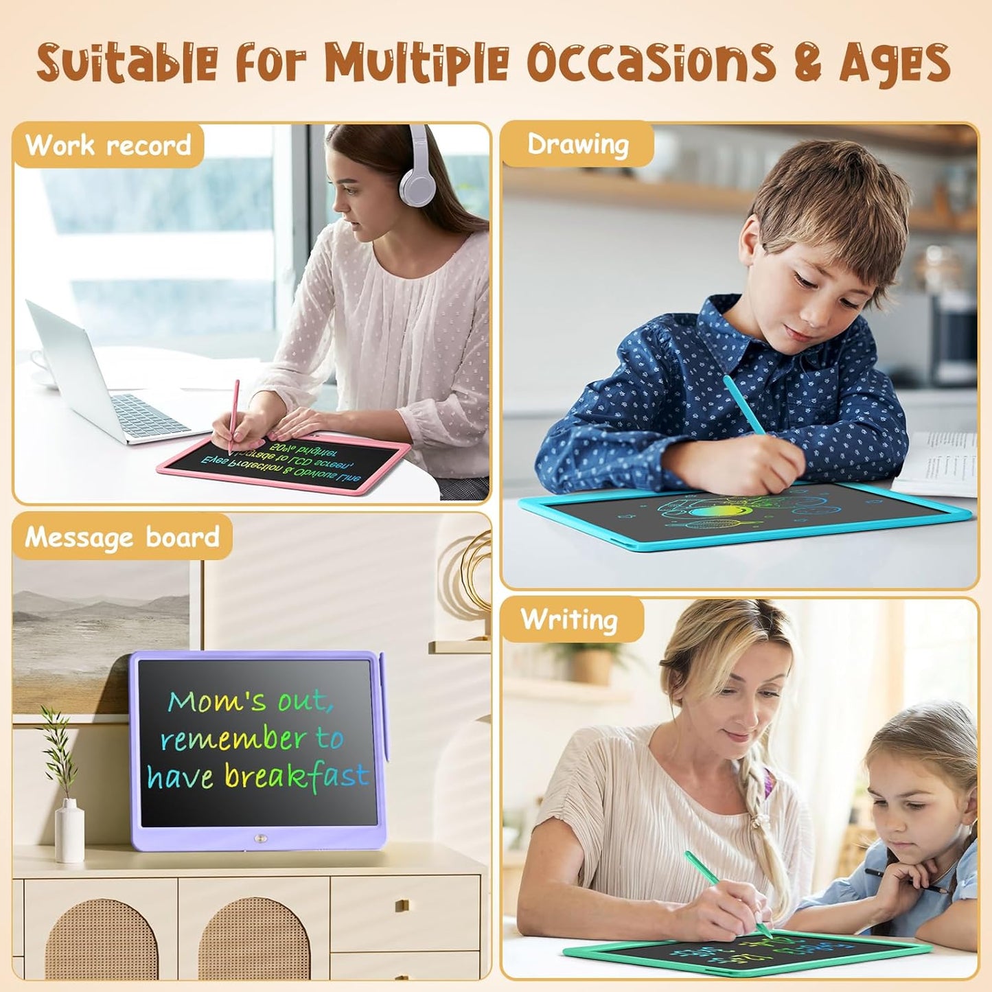 LCD Writing Tablet for Kids, Kidopire 15-Inch Large Screen Doodle Board Drawing Tablet Writing Pad Educational Toddler Toys, Birthday Gifts for 3-12+ Year Old Girls Boys Message Practice Tablet, Blue