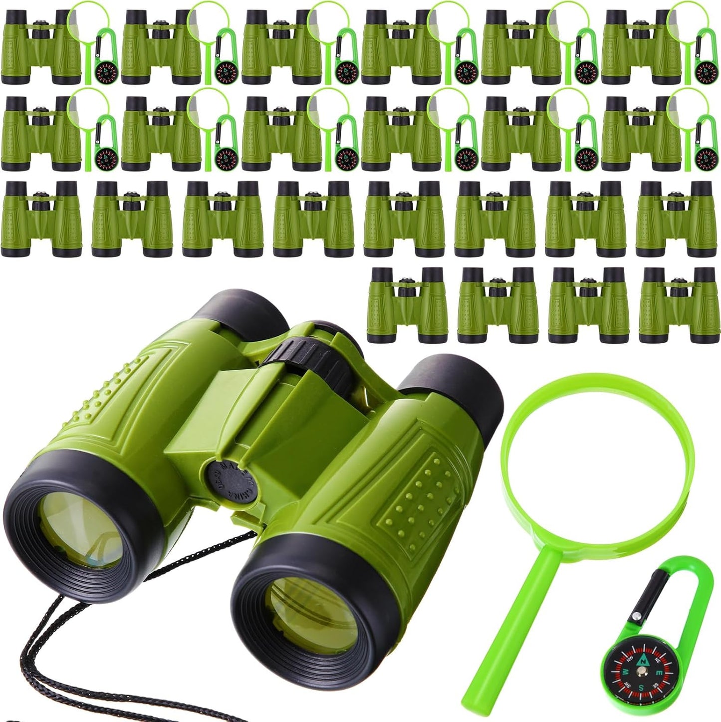 Libima 12 Set Binoculars for Kids with Neck String with Magnifying Glass and Compass Green, Toy for Boys and Girls for Bird Watching Camping Outdoor Explorer Kit Camping Outdoor Toys