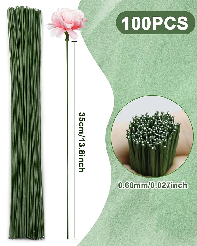 100 PCS 18 Gauge Green Floral Wire Stems for Artificial Flower Making,Flexible Paddle Wires for Crafts Christmas Wreaths Tree,Garland and Floral Arrangements,Florist Wire,Flower Wires for Crafts