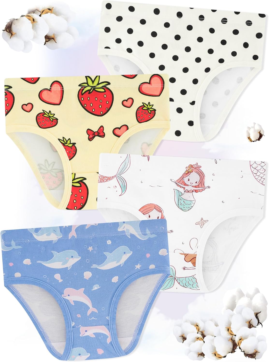 Girls' Underwear,Soft Cotton Tagless Panties for Toddlers' & Little Kids Comfort,Breathable Briefs,8-Pack