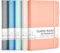 feela 5 Pack Notebooks Journals Bulk, Hardcover Classic Ruled Lined Journals with Pen Holder for Women Girls School Business Supplies, with 5 Black Pens, 120 GSM, 5.1”x8.3”, A5, Mild Colors