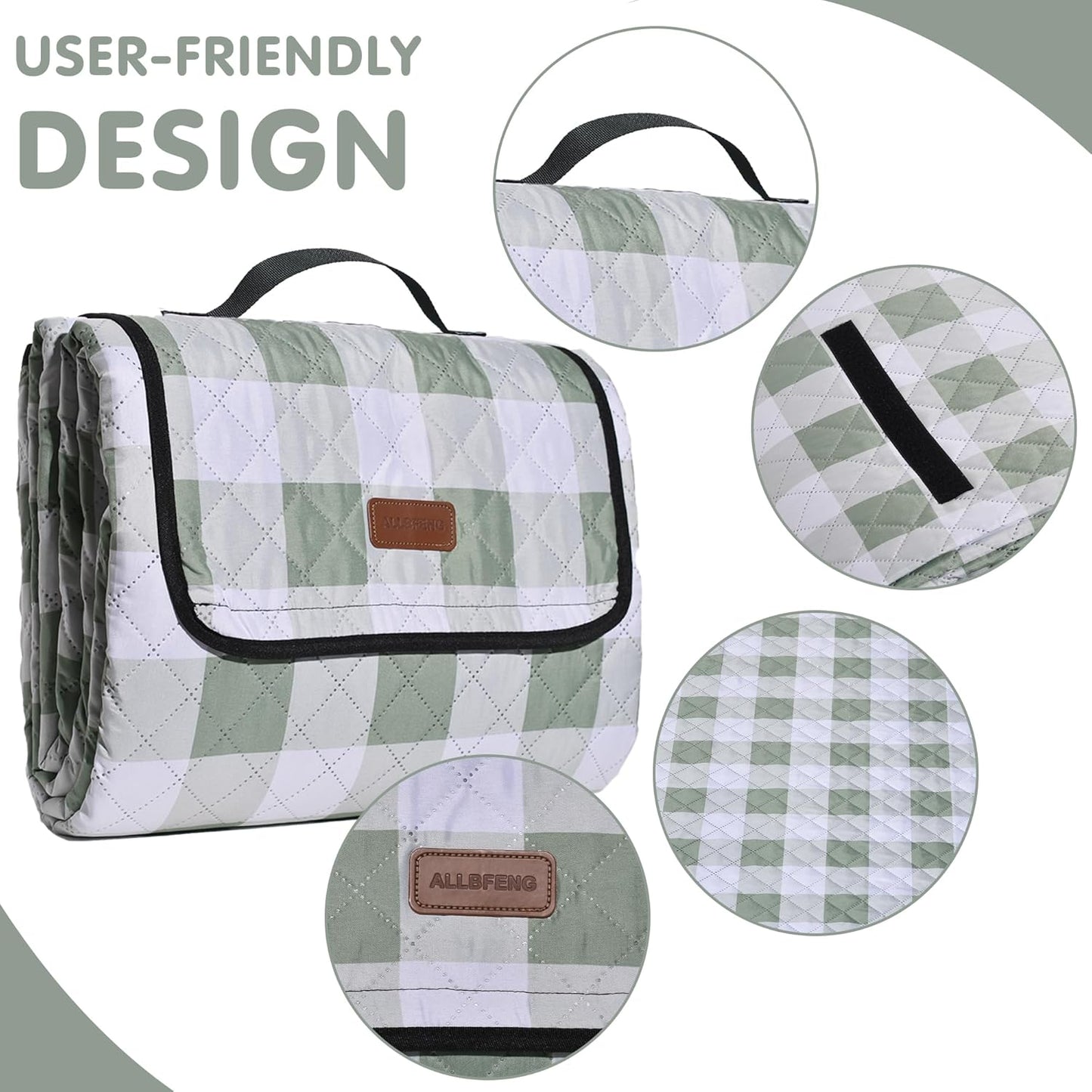 Extra Large Picnic Blanket 80''x 80'' Waterproof Foldable Picnic Mat for Beach, 5-Layer Outdoor Blanket for 6 to 8 Adults,Camping Grass Lawn Park Accessories Couple Park Wedding Registry(Green)