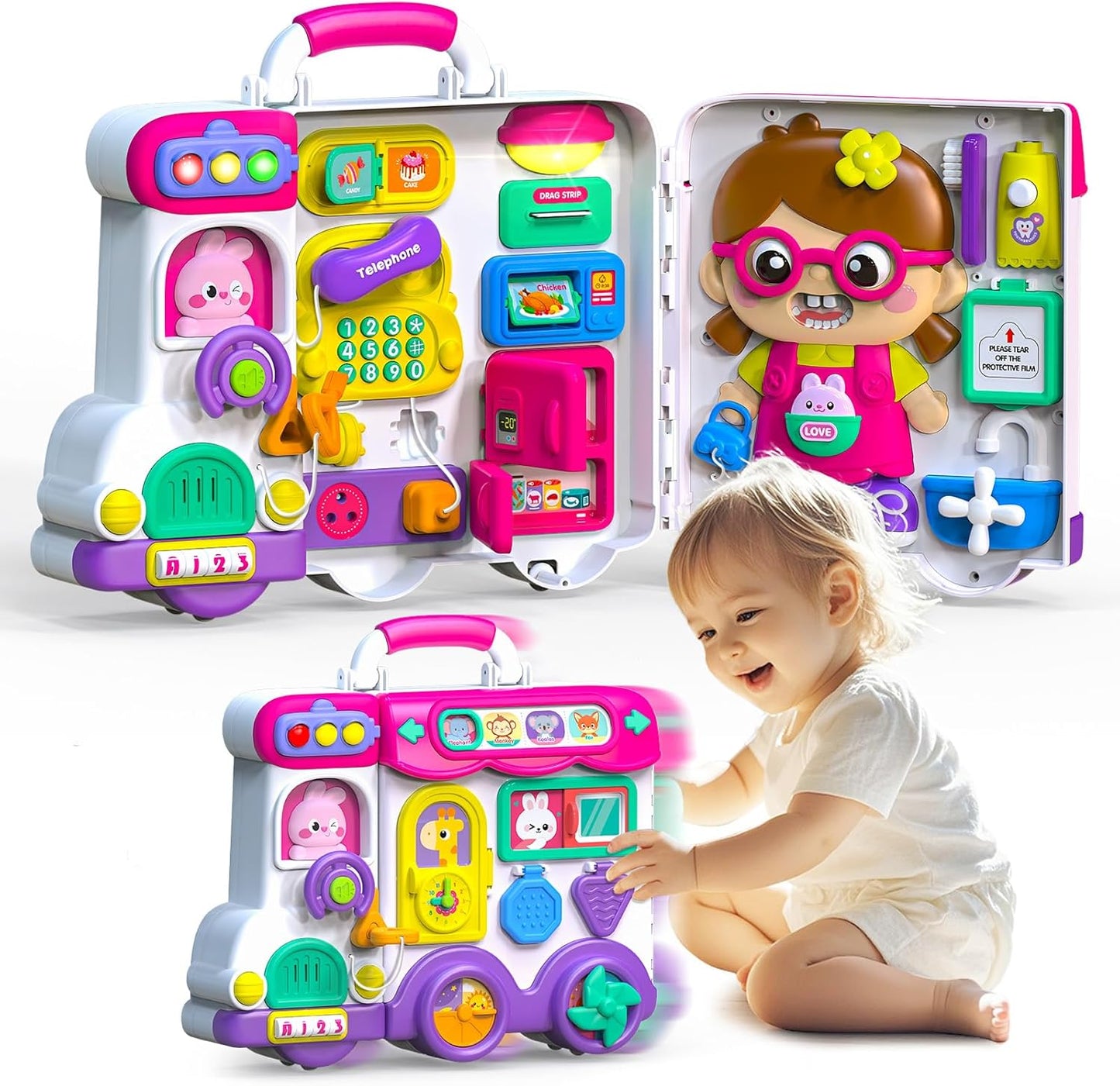 Baby Montessori Busy Board for 1-2 Year Old Boy Girl Gift,Musical Toddler Toys for 1+ Year Old,Early Educational Montessori Toy for Toddlers 1-3,Birthday Gifts for 1+Year Old Girl