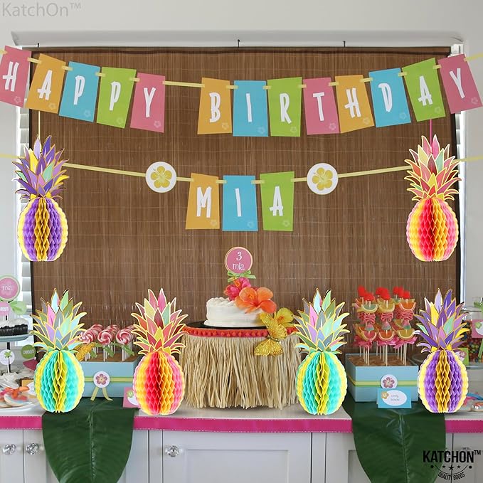 KatchOn Huge Pineapple Centerpiece for Tables - 12 Inch, Pack of 6 | Luau & Hawaiian Party Decorations, Tropical & Beach Decorations