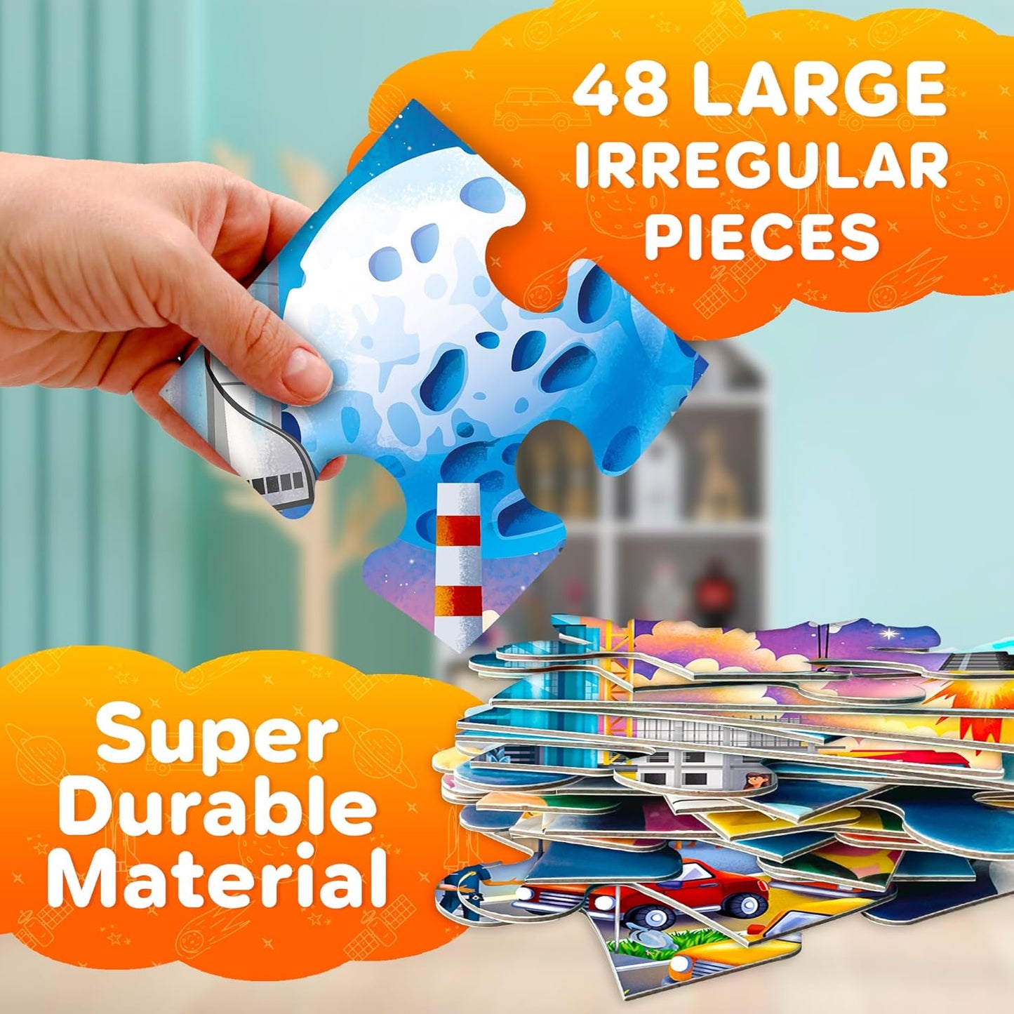 QUOKKA Floor Puzzles for Kids Ages 4-8 – 2x3 FT Giant Search and Find Educational Jigsaw – 48 Large Pieces – Above and Beyond Observational Scene – Fun Montessori Learning Activity with Gift Box