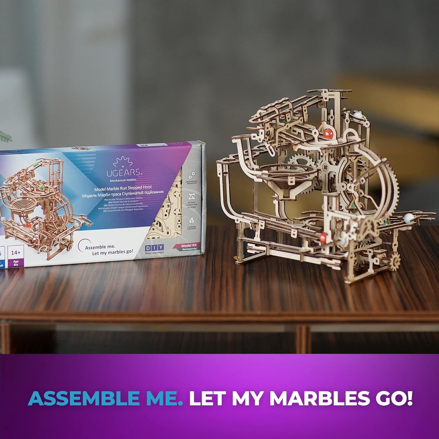 UGEARS Wooden Marble Run Stepped Hoist - Mechanical 3D Wooden Puzzles For Adults Kit, Fun DIY Model Kit Crafts for Adults - Unique Gift 3d Puzzle For Adults Marble Game for Hobby Enthusiasts - 355 Pcs