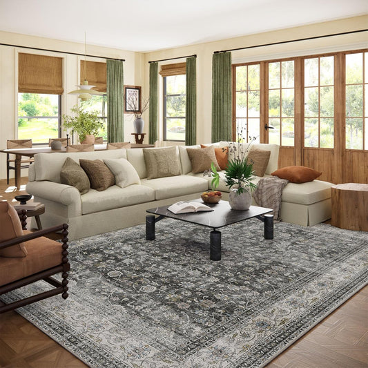 Machine Washable Rugs for Living room: 8x10 bedroom Rug Vintage Boho Area Rug Stain Resistant Non Slip Low Pile Lightweight Soft Carpets for Living room Dining Room Kitchen Nursery Kids Room Farmhouse