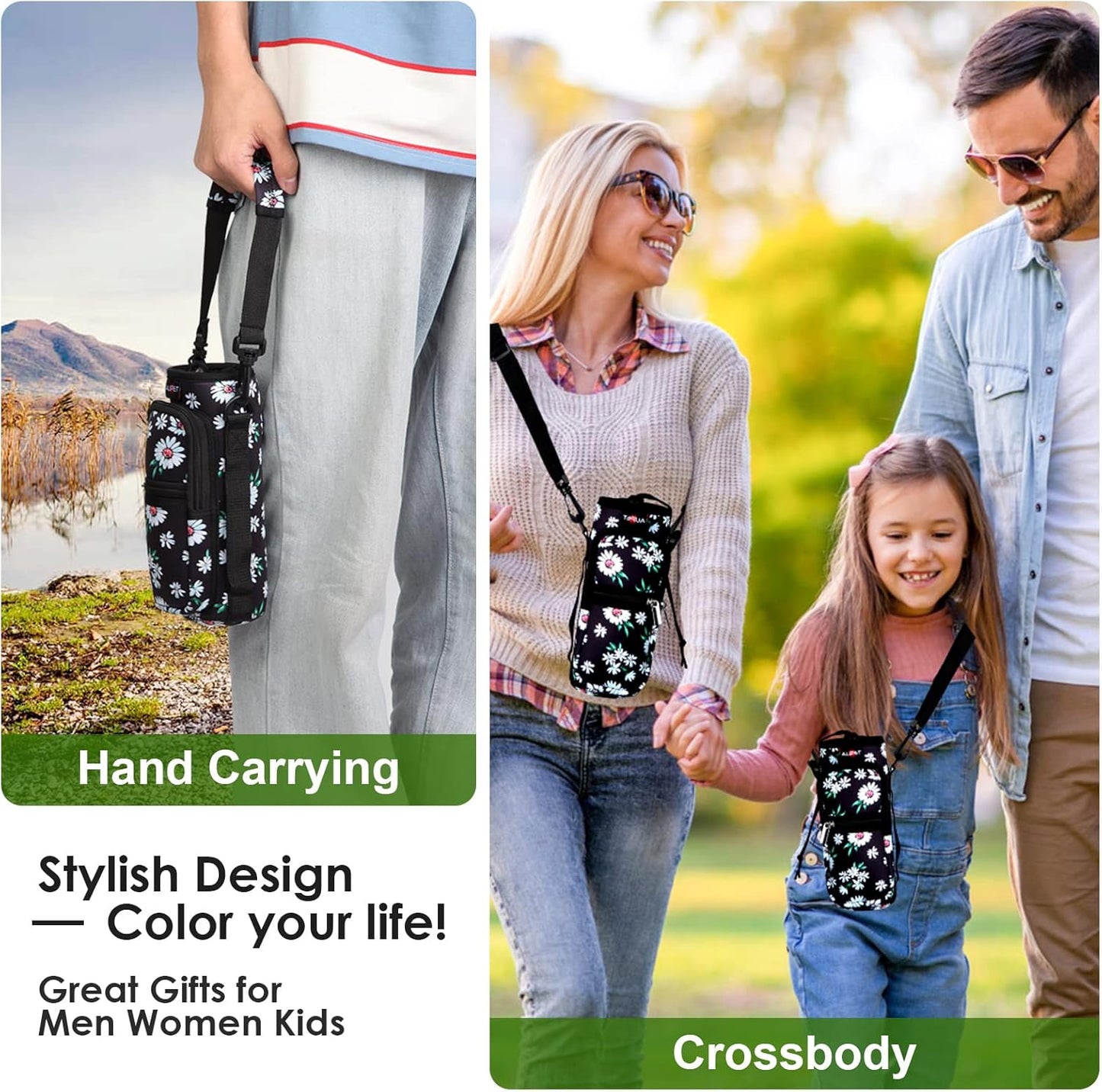 AUPET Water Bottle Sling Bag Sleeve Holder Carrier 25/32/40/64 oz,Insulated Crossbody Water Bottle Case Cover with Strap and Pockets for Men/Women Walking Hiking