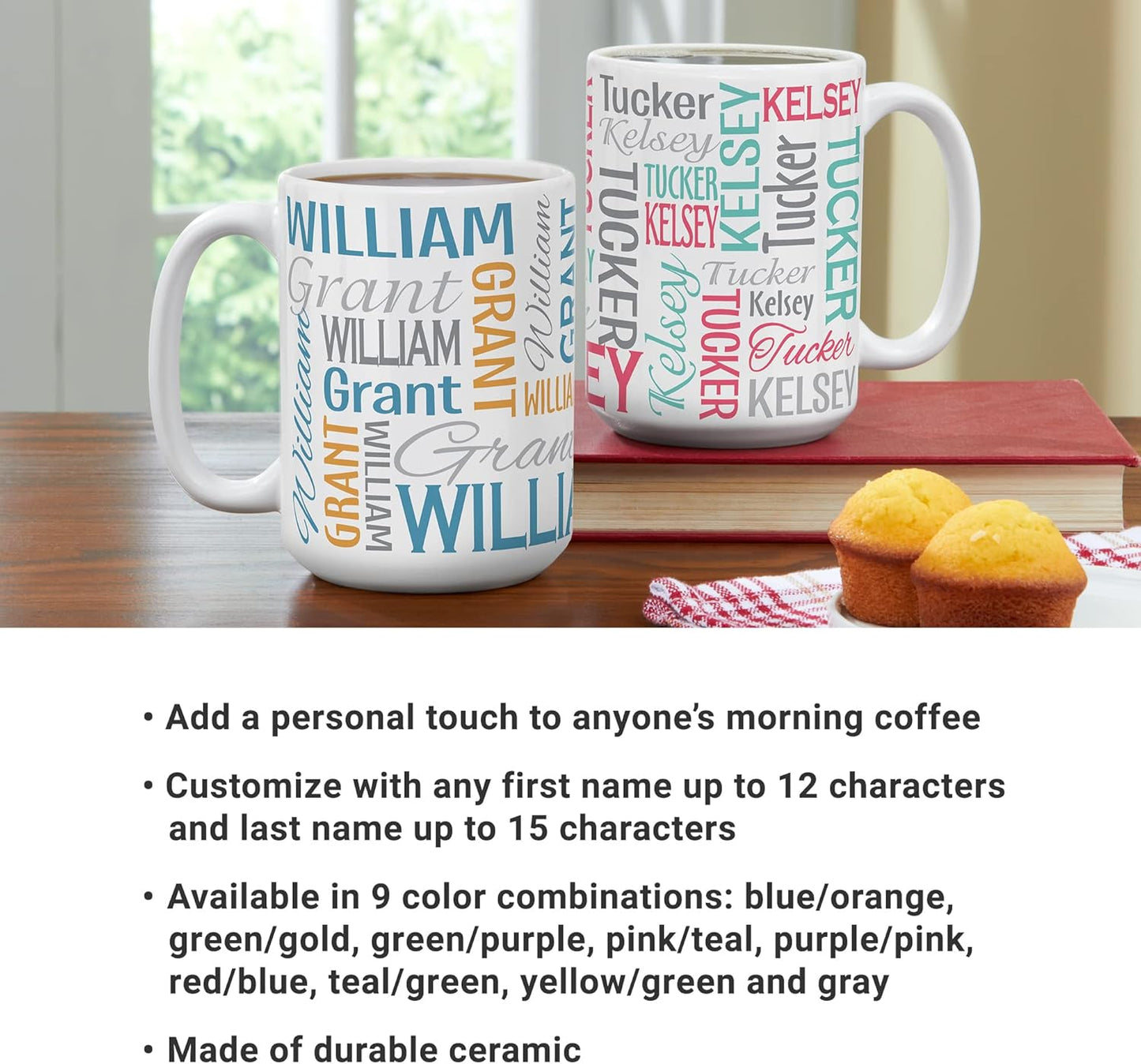 Let's Make Memories Personalized Your Name Signature Mug - Custom 15oz Coffee Mug - Stocking Stuffer - For Christmas -Blue/Orange