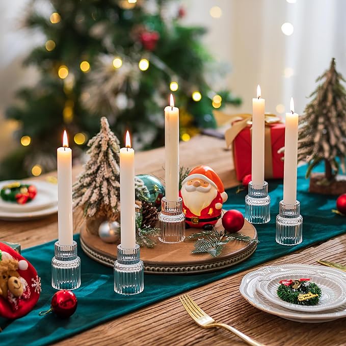 Romadedi Glass Candle Holder for Candlestick - 20 Pcs Clear Small Tapered Candle Holder Wedding Decor Table Centerpiece Bulk for Candle Sticks Christmas Party Living Room Dinner Advent