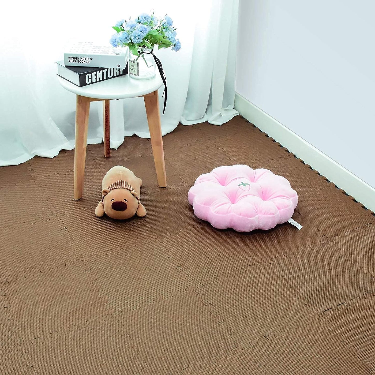 qqpp EVA Rubber 18 Tiles Interlocking Puzzle Foam Floor Mats - Baby Play Mat for Playing | Exercise Mat for Home Workout. Brown. QC-Fb18N