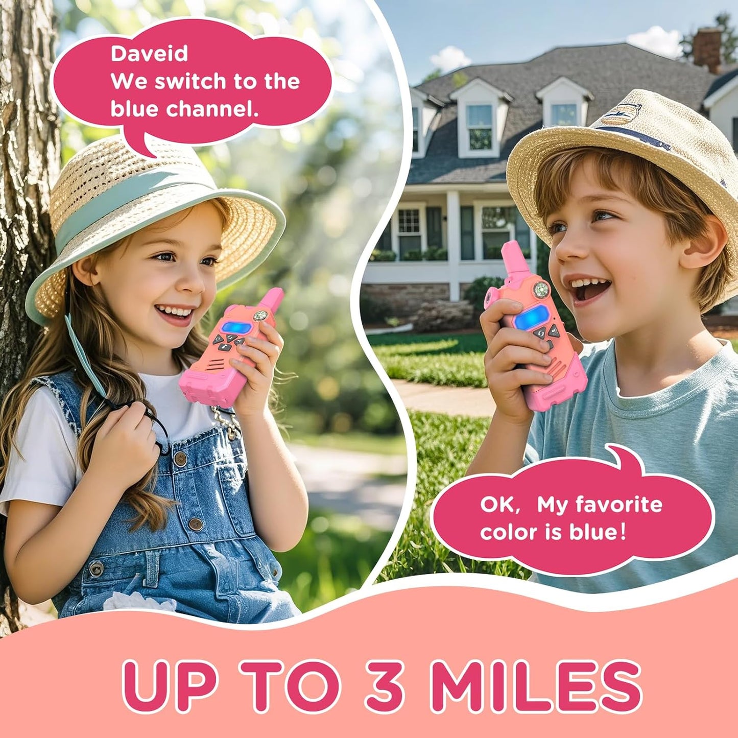 Walkie Talkies for Kids,5 Colourful Channels 2 Way Radio,Compass Flashlight and Magnifying Glass,3 Miles Long Range for Adventure Game,Outside, Camping, Hiking,Toys for 3-12 Year Old Boys Girls