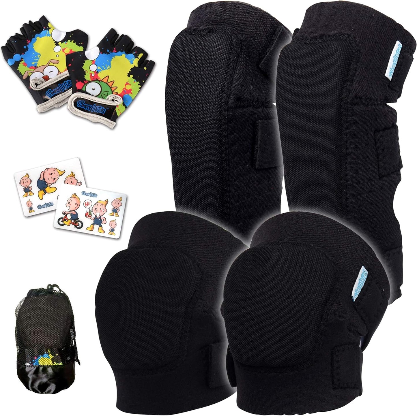 Soft-Style Kids Knee and Elbow Pads with Bike Gloves, Flexible Impact-Resistant Gear for Ages 2-11, Designed for Balance Bikes, Roller-Skating, and Skateboarding