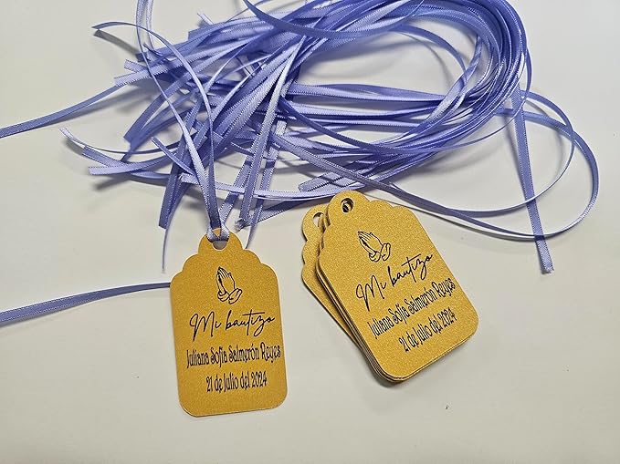 Mi Bautizo Baptism Christening Personalized Thank You Tags 20 pcs - More Colors Available (gold shimmer)