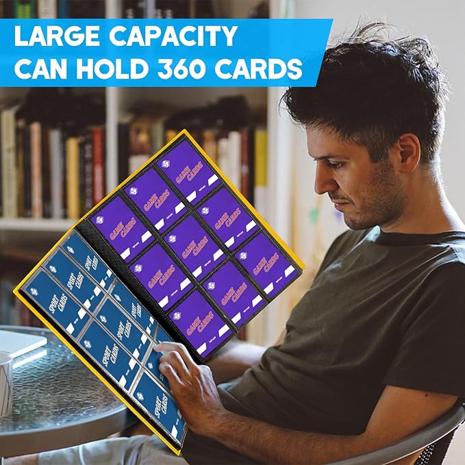 Trading Card Binder, Card Binder Album Folder Book Fit for MTG Baseball Football Sports Cards, Easy to Use Card Collection Binder (yellow, 360 Pockets)