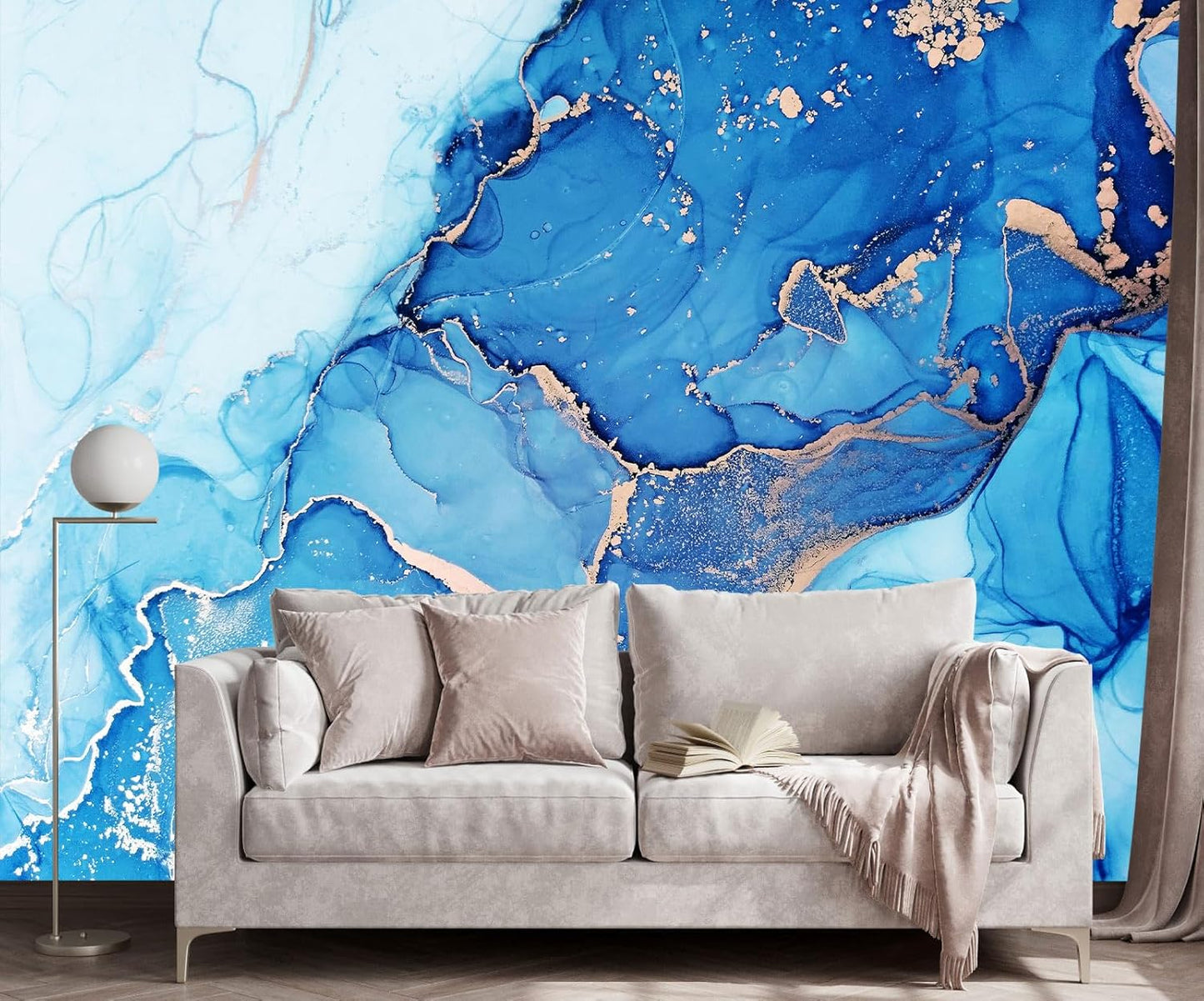 Blue Marble Wallpaper Abstract Gold Art Mural Wallpaper for Living Room Bedroom Dining Room Basement(Not Self-Adhesive)