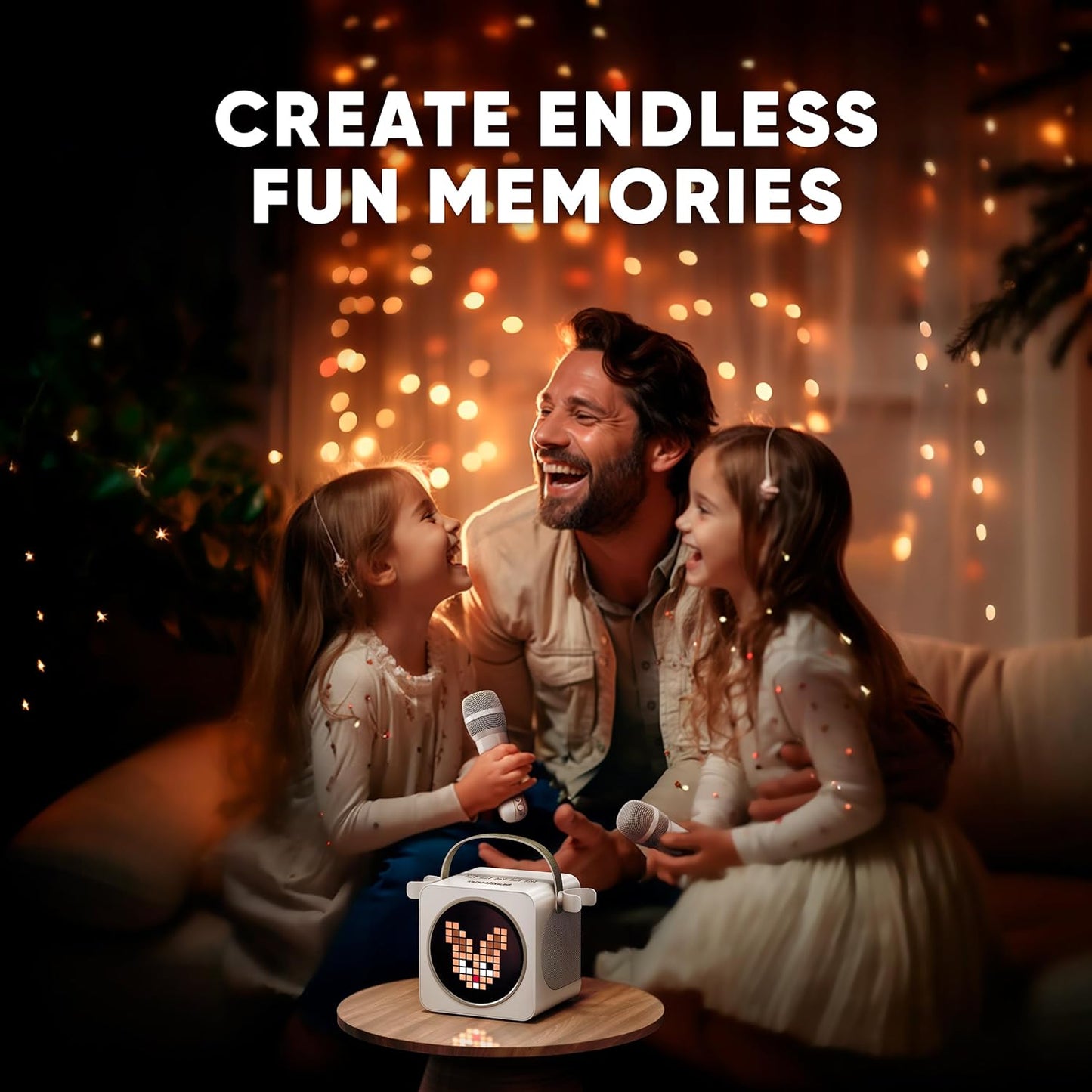 MASINGO Portable Mini Karaoke Machine for Kids and Adults with Dual Wireless Bluetooth Microphones, Animated LED Display, USB/Aux/MicroSD, Voice Effects, Fun Karaoke Toy for Girls and Boys, Animato S1