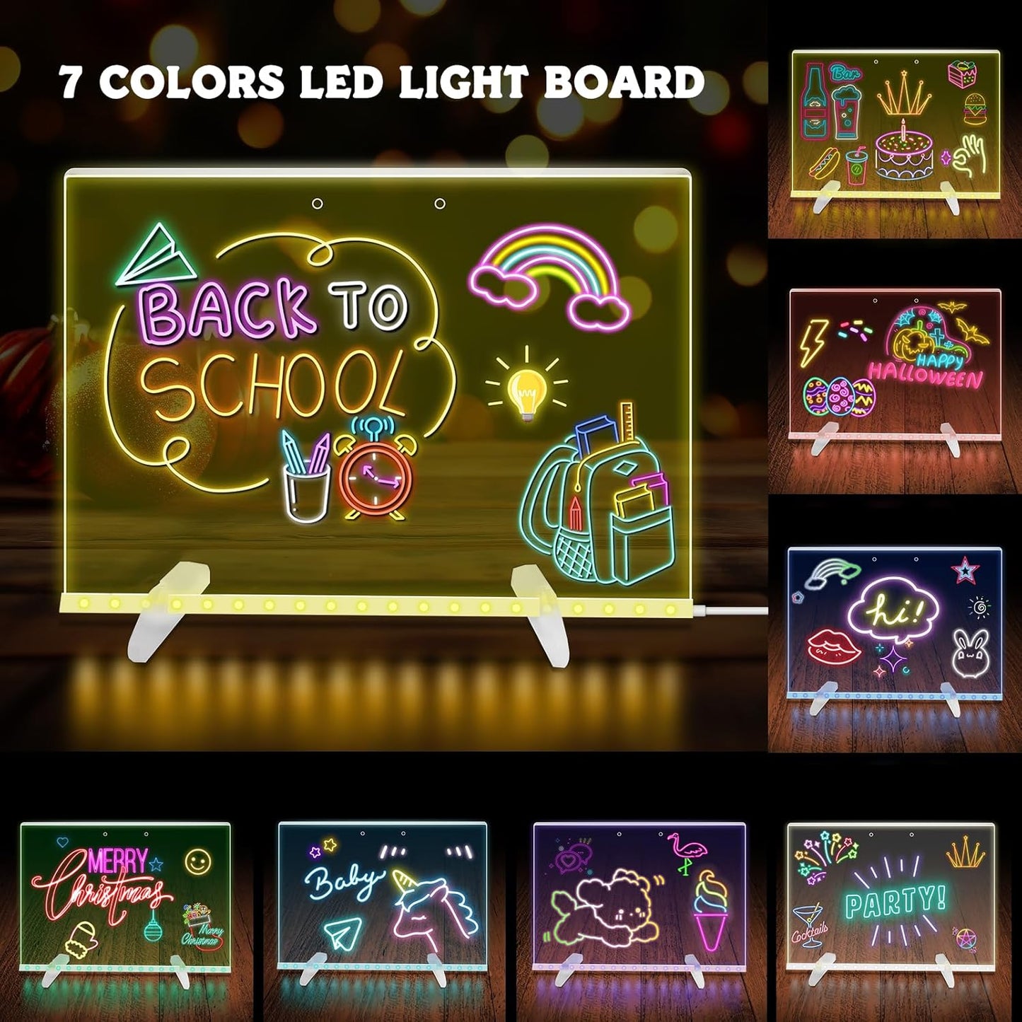 LED Note Board with Colors, Acrylic Dry Erase Board with Light, 13.8"X10" 4 Modes & 7 Colors Led Drawing Board for Kids with Invisible Stand, Rewritable Glow Memo for Office, Home, Kids