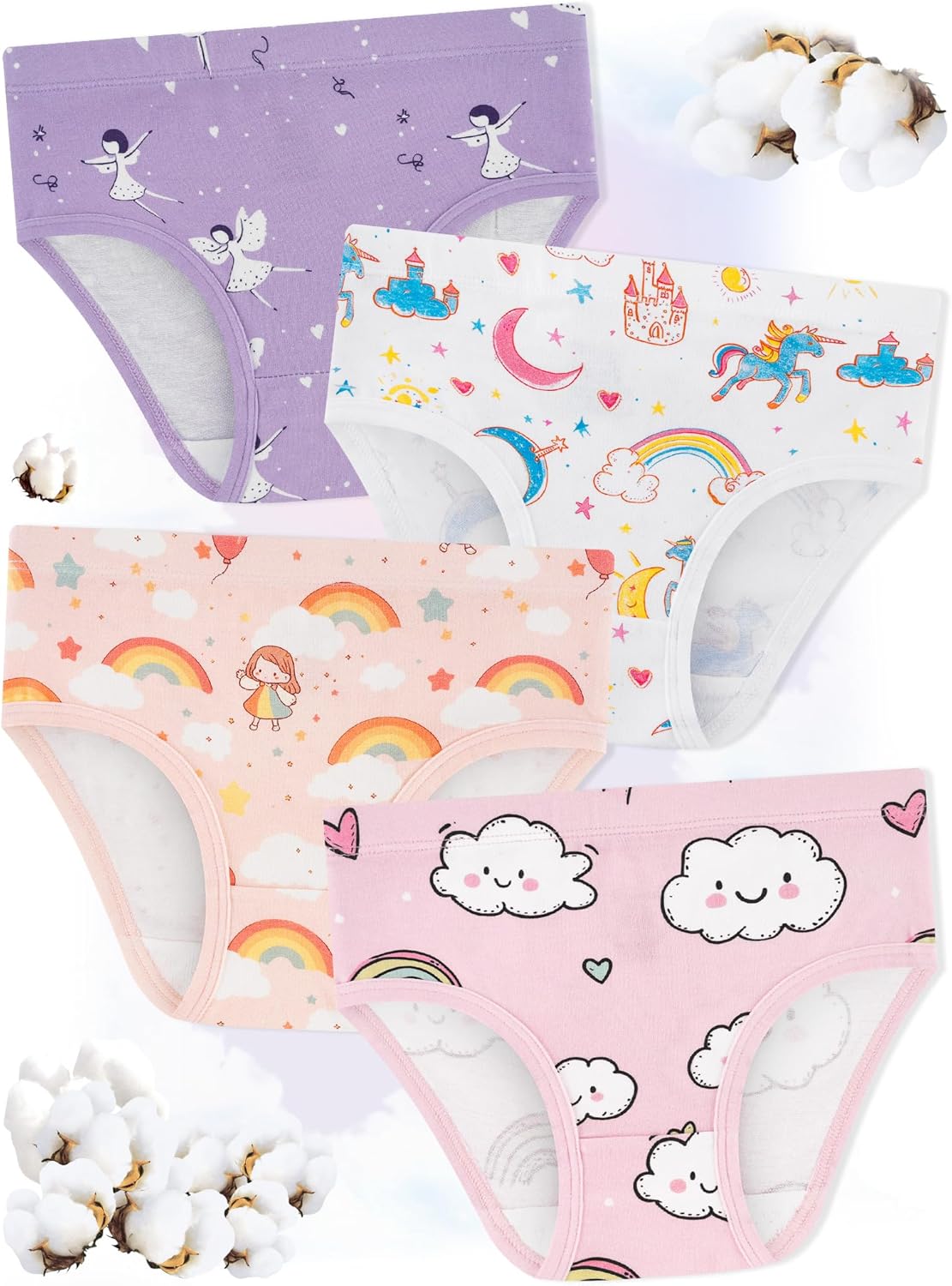 Girls' Underwear,Soft Cotton Tagless Panties for Toddlers' & Little Kids Comfort,Breathable Briefs,8-Pack