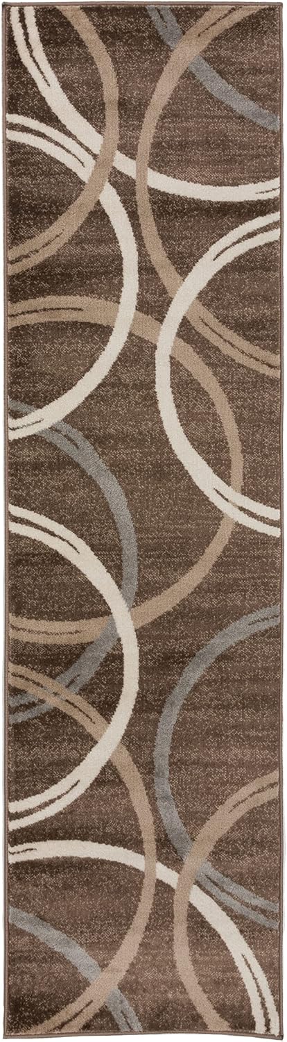 Rugshop Modern Wavy Circles Design Runner Rug 2' x 7' 2" Brown