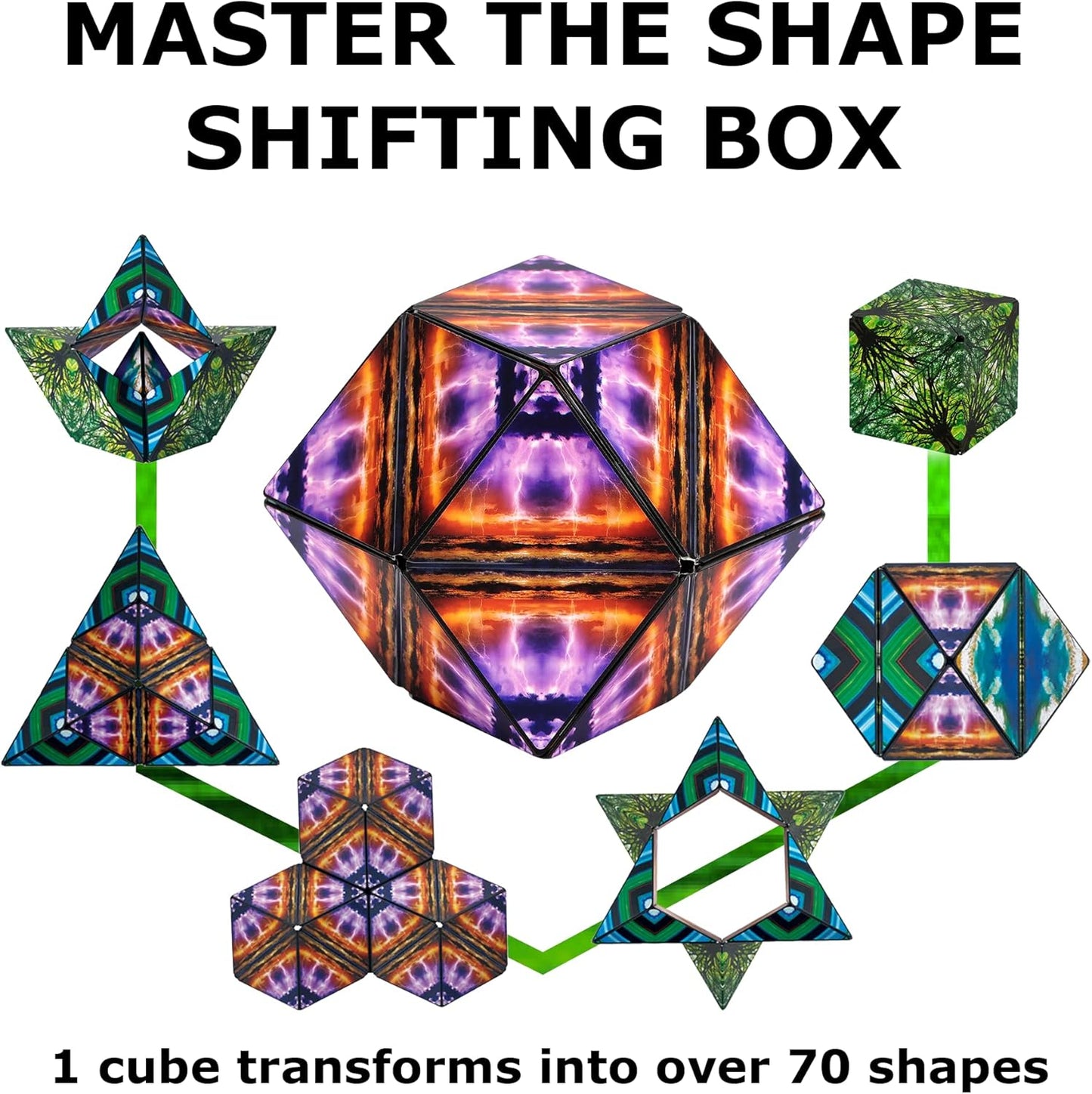 Shashibo Shape Shifting Box - Award-Winning Fidget Toy w/ 36 Rare Earth Magnets - Fidget Cube Transforms Into Over 70 Shapes, Sensory Toy Gift for Kids, Teens, and Adults (Elements)