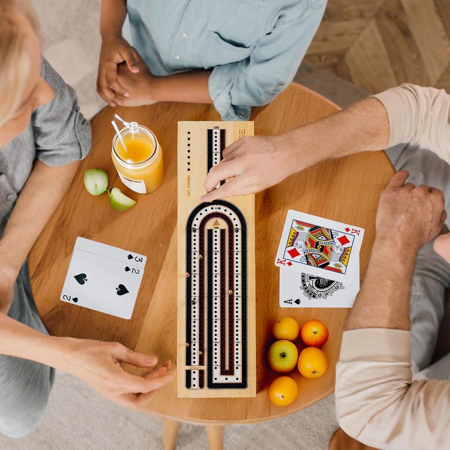 Cribbage Board Game Set, Premium Wooden Board with Magnetic Lock and 9 Metal Pegs, 2 Decks of Playing Cards, Large Storage - Travel Portable 3-Track Cribbage Game Sets for Family (Instruction Include