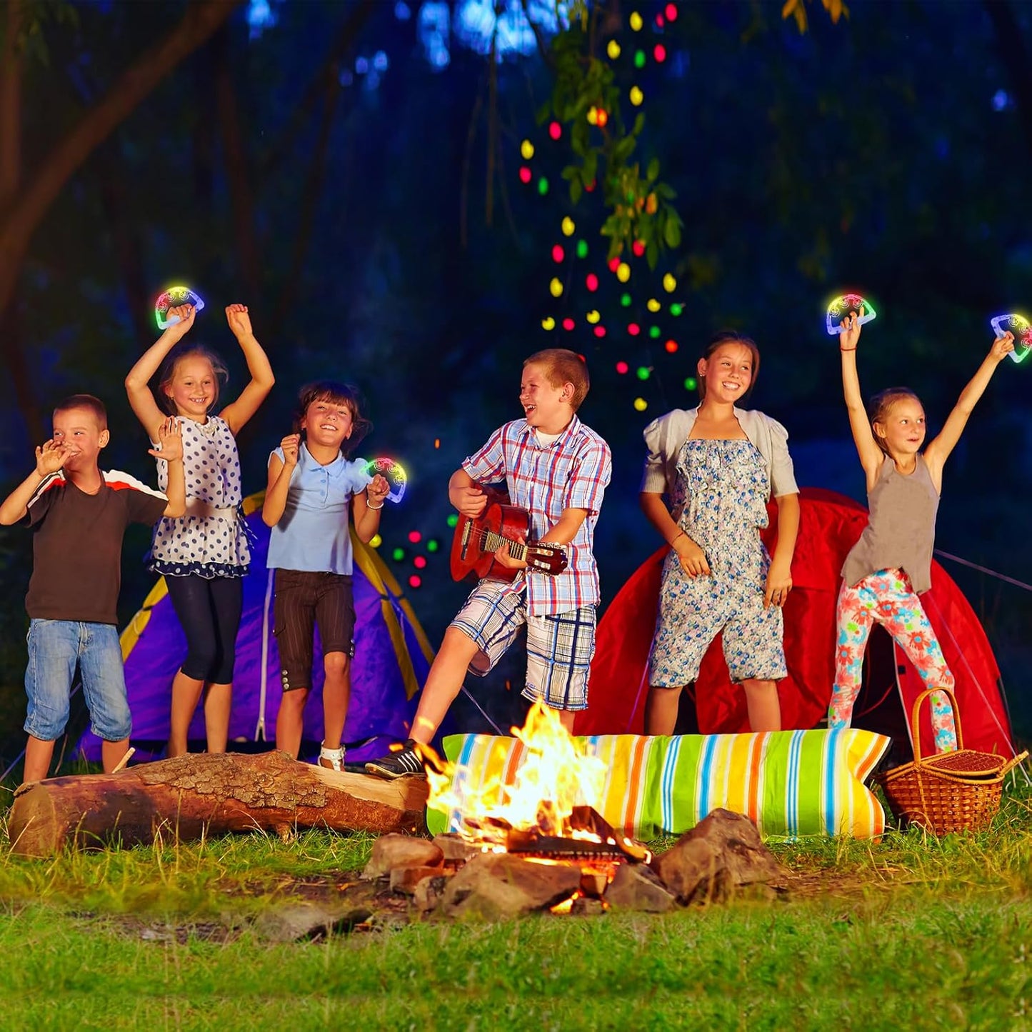 Aywewii LED Tambourine, Light Up Toys Handheld Musical Flashing Tamborine Sensory Toys Autism Toys Party Supplies for Birthday Anniversaries Gifts for Kids Adults Teens(Four Colors are Randomly Sent)