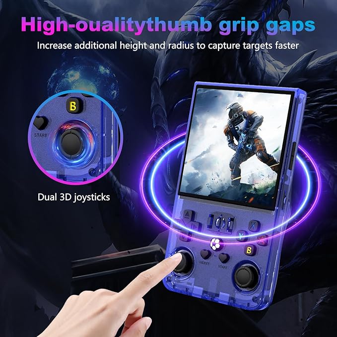 R36MAX Retro Handheld Game Console, 4.0 Inch 720x720 IPS Screen, Built-in 18,000+ Classic Game, Portable Hand Held Open Source Linux System, 4000mAh Battery Retro Gaming Console (Blue 64GB)