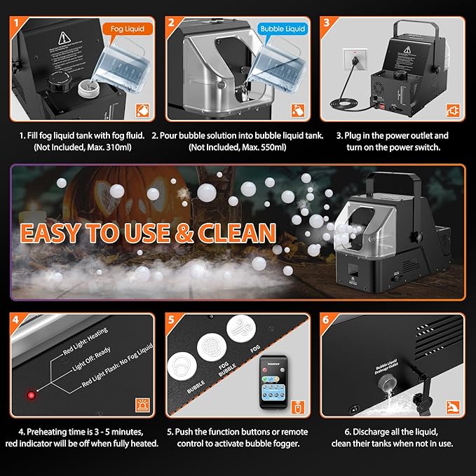 Smoke Machine, 3-in-1 Bubble Fog Machine, 450W Bubble Fogger with Remote Control, Make Colorful Bubbles | Fog Bubbles | Continuous Fog for Stage DJ Wedding Halloween Party