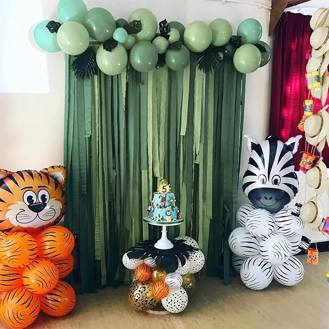 PartyWoo Sage Green Crepe Paper Streamers 4 Rolls 328 ft Pack of Hunter Sage Green Gold Sand White Crepe Paper for Jungle Safari Graduation Birthday Party Decorations (1.8 Inch x 82 Ft/Roll)