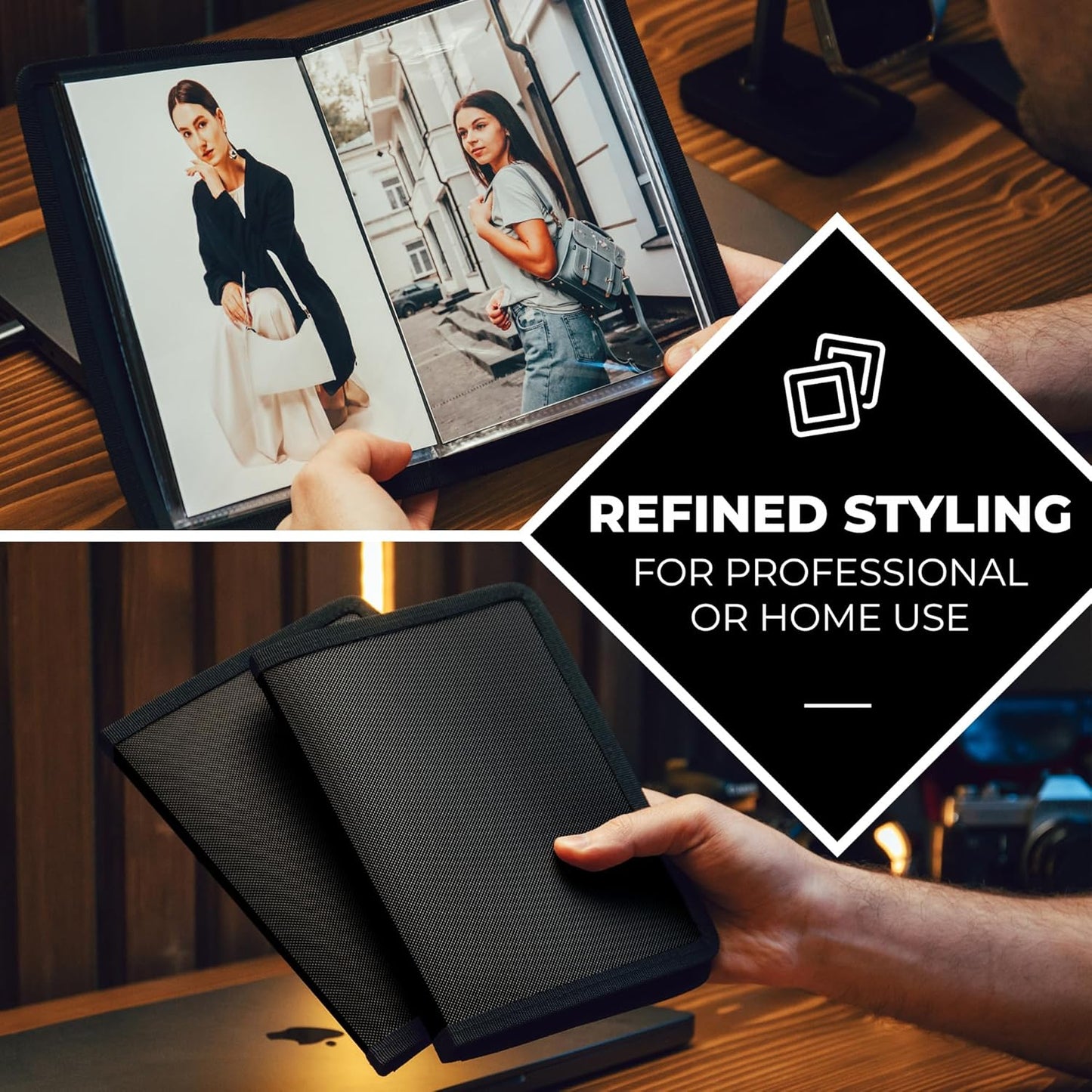 Dunwell Small Photo Album 5x7 (2-Pack, Black), Mounting Paper 5 x 7 Photo & Art Portfolio Presentation Binder, 24 Sleeves Displays 48 Pages, Professional Picture Book for 5x7 Artwork, Postcards