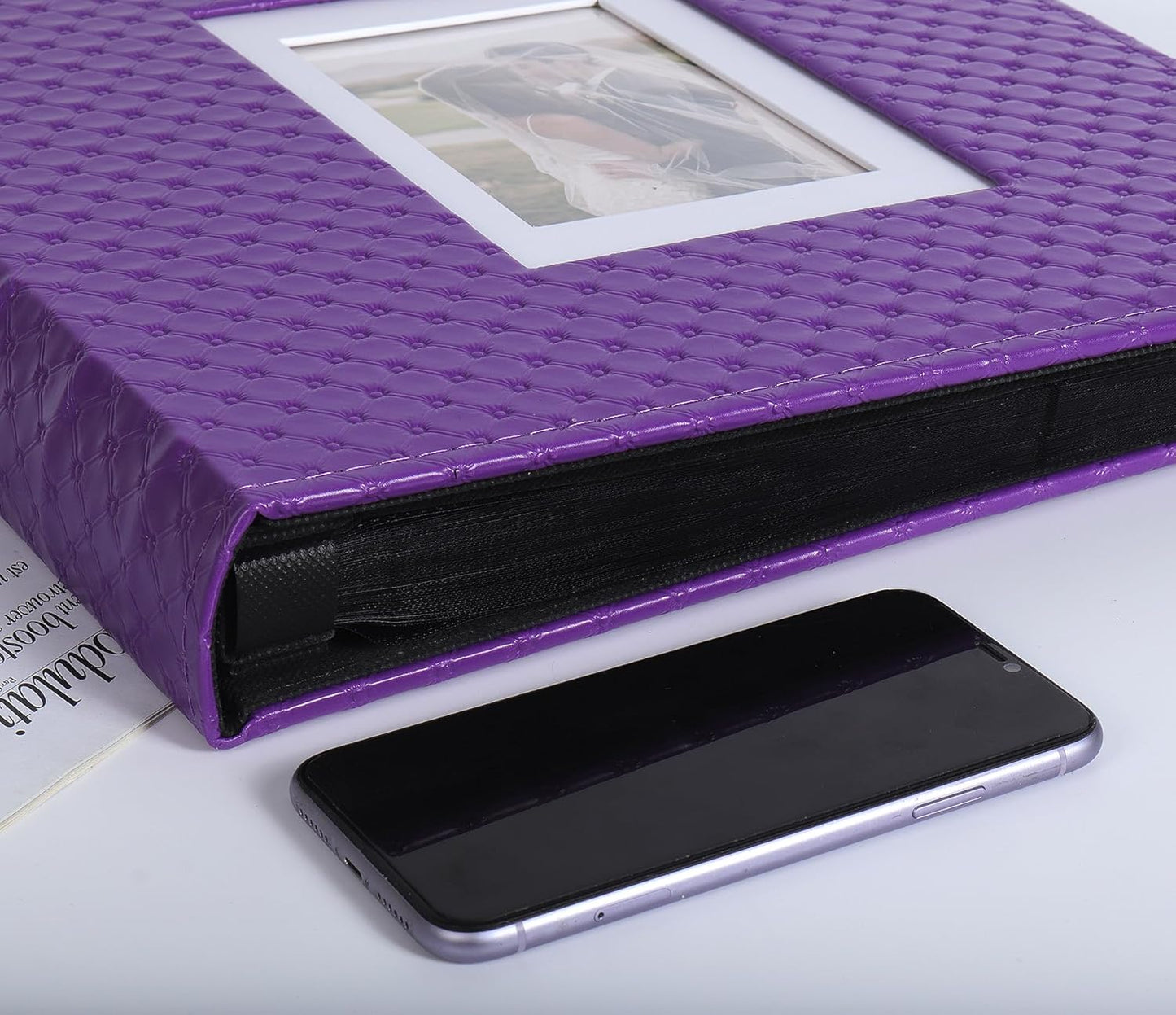 RECUTMS Photo Album 4x6 600 Photos Black Inner Page Button Grain Leather Large Capacity Pockets Pictures Album Birthday Christmas Wedding Anniversary (Purple)