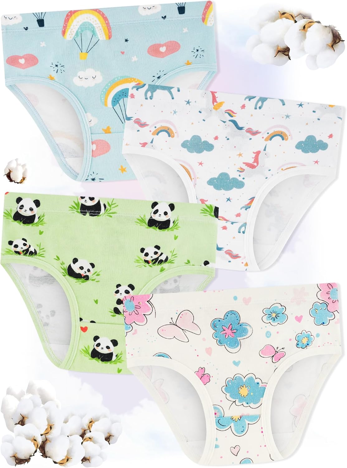 Girls' Underwear,Soft Cotton Tagless Panties for Toddlers' & Little Kids' Comfort,Breathable Briefs,8-Pack