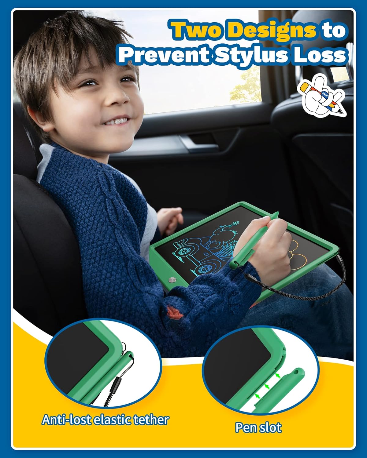 TEKFUN LCD Writing Tablet for Kids, 12inch Large Doodle Board Erasable Drawing Board, Zero Mess Coloring Travel Car Trip Toys for Toddler, Kids Birthday for Age 3-10 Boys & Girls