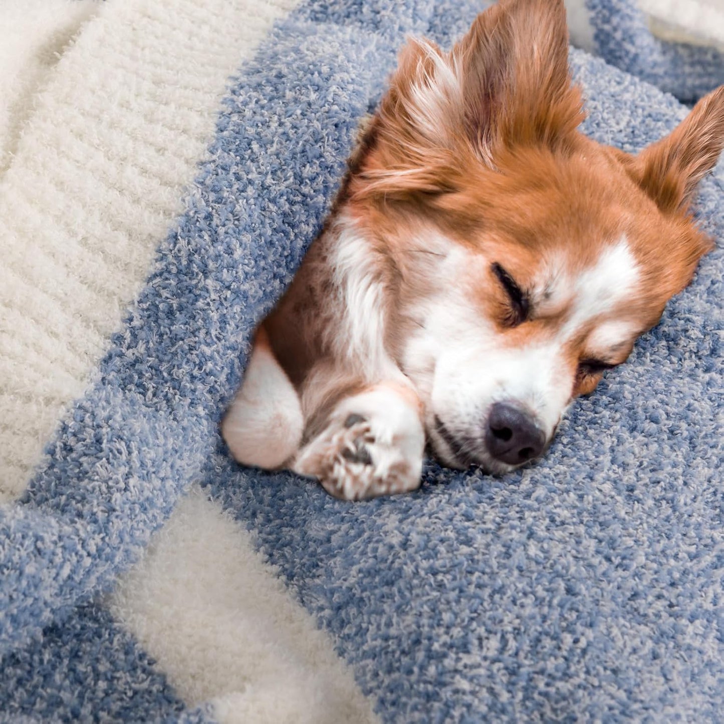 NEXHOME PRO Stripe Cozy Blanket, Knit Fuzzy Throw Blanket for Couch Bed Sofa Picnic, Ultra Soft Blankets for Women Gifts Blue 50 x 60 inches