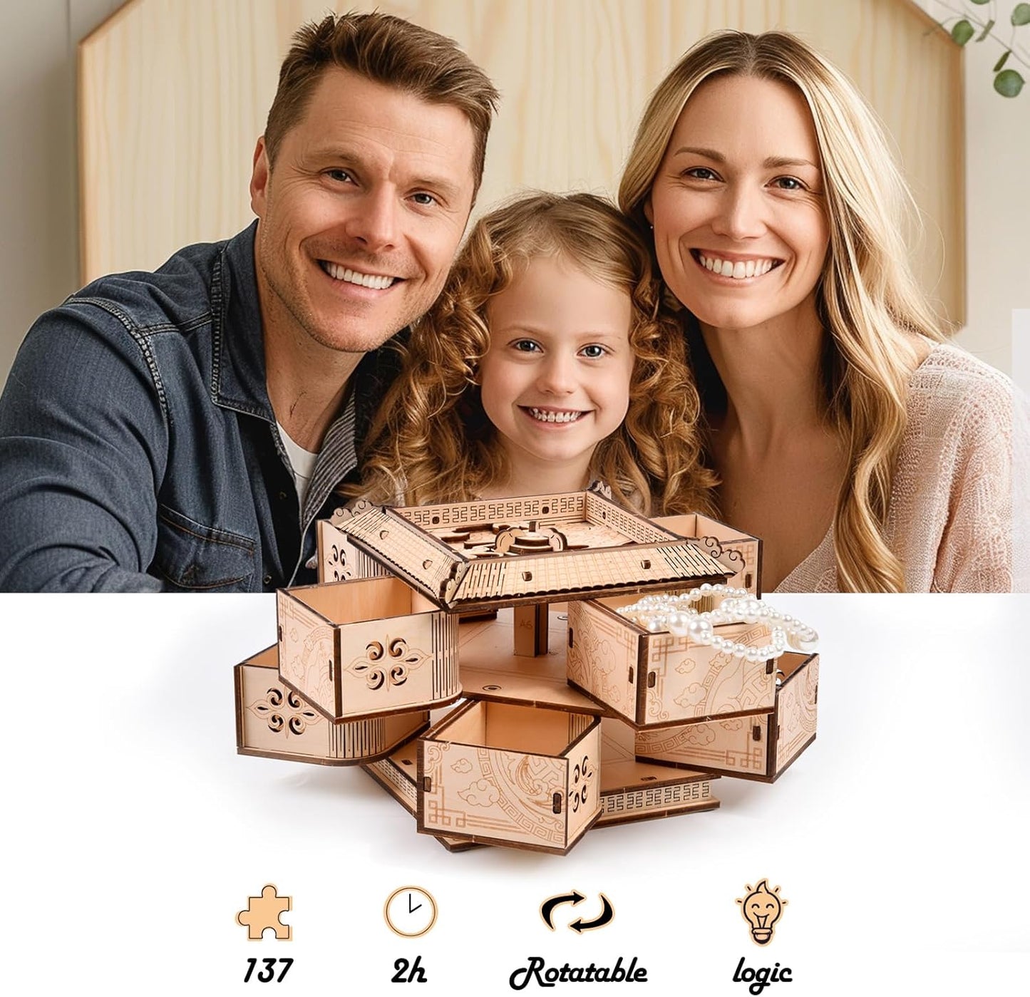 3D Wooden Puzzles for Adults - Mechanical Dragon Treasure Chest Model Kit, DIY Engineering Project, Unique Gift for Men Teens, Collectible Art and Home Display