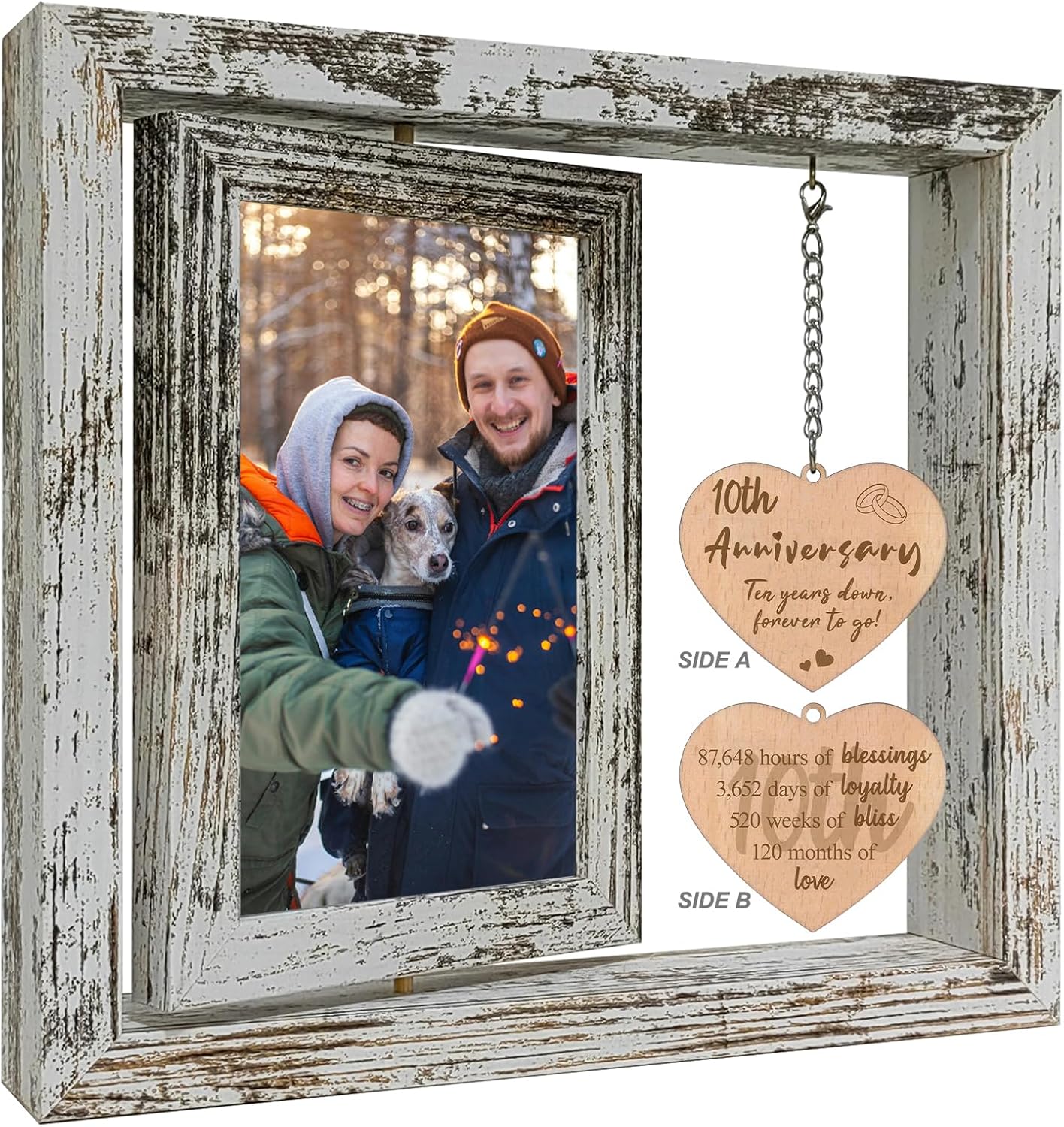 10 Year Anniversary Rotating Picture Frame for Wife, 10th Wedding Anniversary Photo Frame Gifts for Her Him Couples with 2 4x6 Display