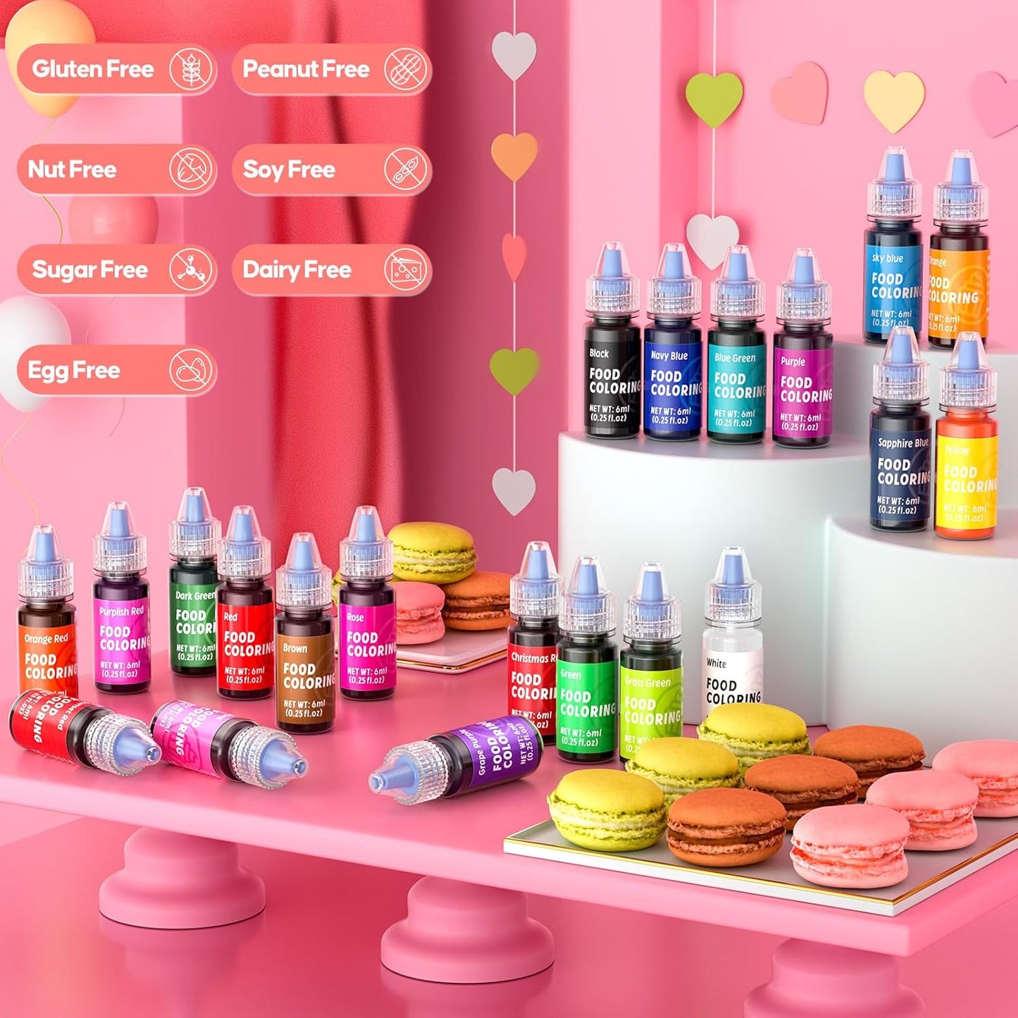 Food Coloring for Cake Decorating - 21 Edible Color Food Grade Vibrant Food Dye Tasteless Food Color for Cake Decorating Baking Easter Egg Icing Fondant Cooking- 0.25 Fl.oz/Bottle