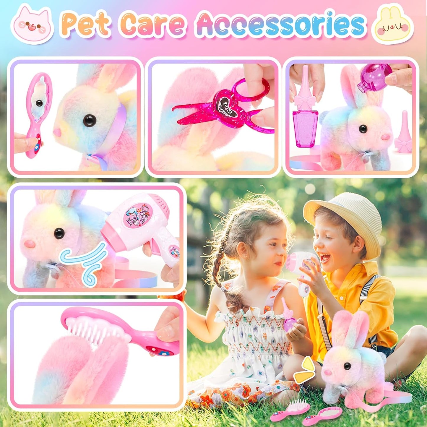 Plush Interactive Bunny Toys for Kids with Tote Bags,Stuffed Robot Pet Rabbit with Leash Hopping Wiggle Ears Pretend Play,Realistic Cute Fidget Toys for Toddler Stocking Stuffers Birthday Gifts