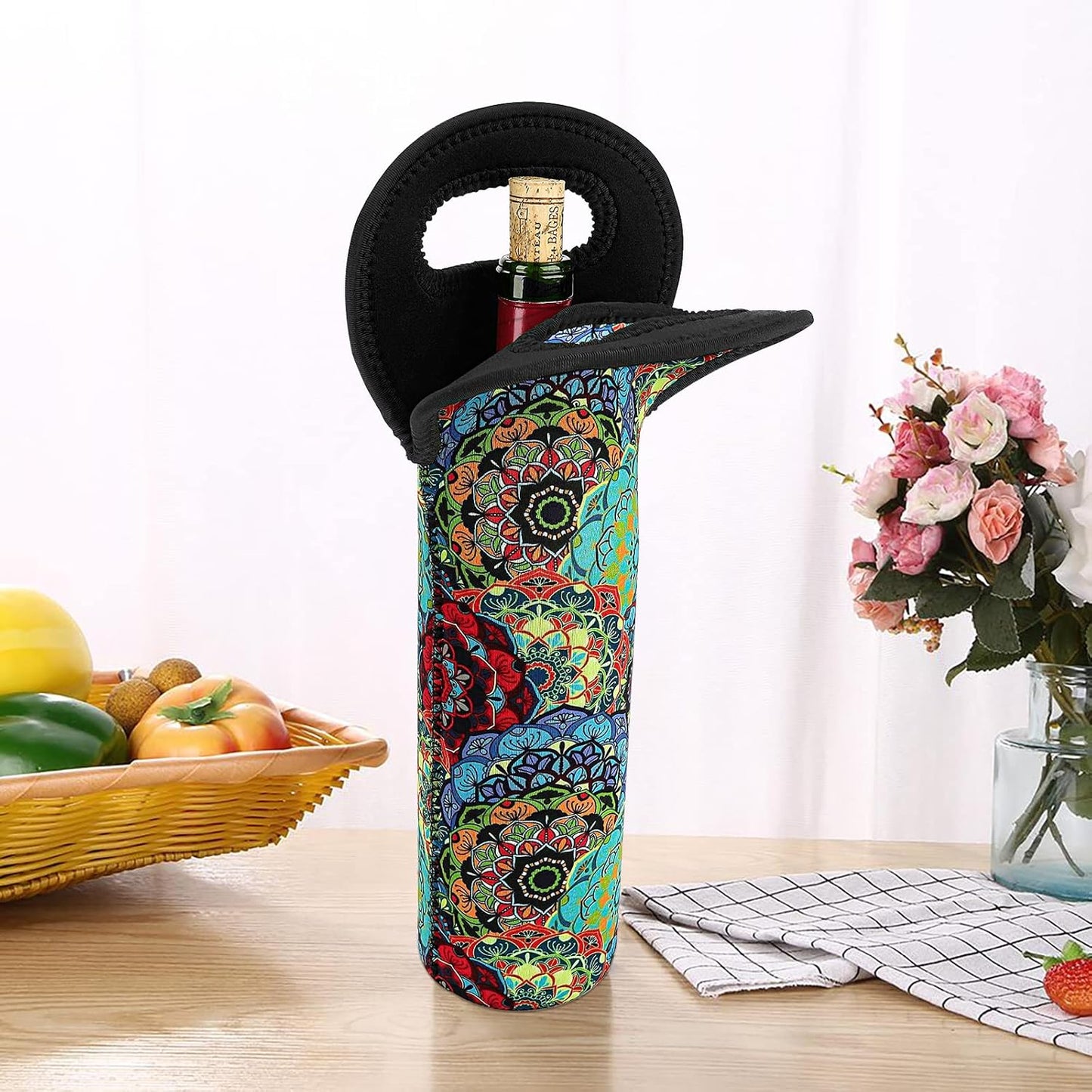 Wine Bag, Wine Carrier Tote Bag, Wine Bottle Protector, Insulated Neoprene Hand Bag, Wine Bags for Wine Bottles Gifts, Wine Bottle Holder for Travel with Secure Carry Handle (2 Pack)