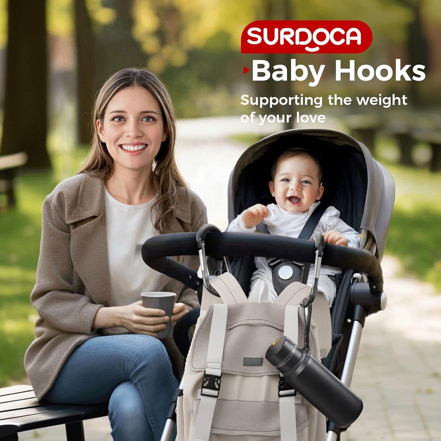 SURDOCA Stroller Hooks, 2Pcs Large Stroller Hooks for Bags, Universal Stroller Clips and Hooks, Mommy Hook for Stroller Heavy Duty, Stroller Accessories for Mom