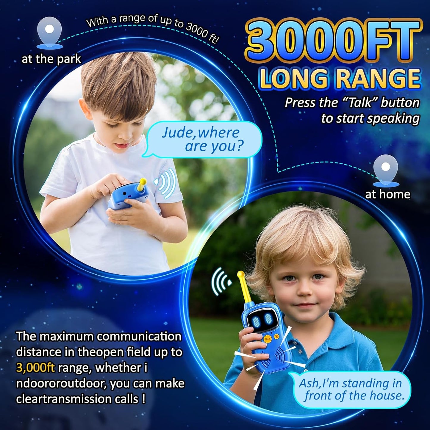 Astronaut Walkie Talkies, 3000 FT Talk Range, Robots Toys for Kids 2Pack, Space Toys Birthday Gifts for 3 4 5 6 7 8 9 10 Year Old, Voice Interactive Gift for Boys & Girls,Top With Handheld Flashlight.